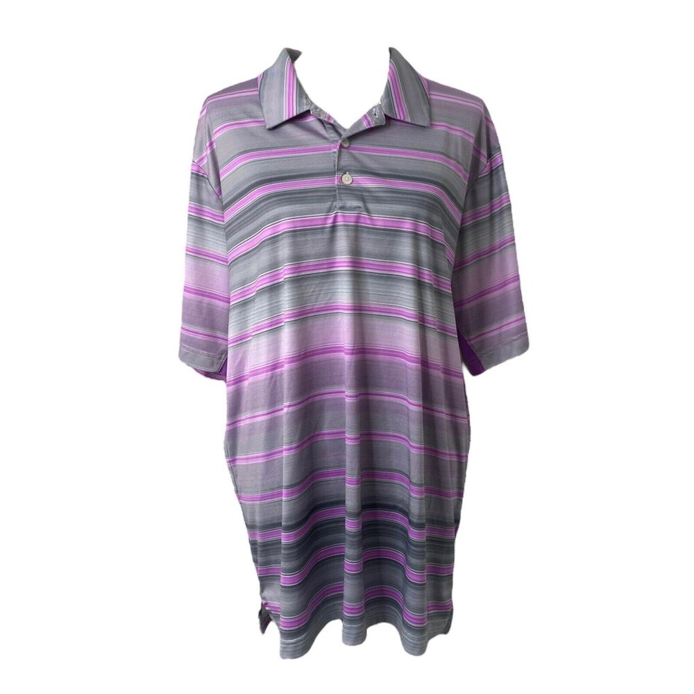 Adidas Men's Polo Shirt Purple grey Striped Climacool Golf Short Sleeve Size XL